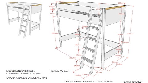 Hoogslaper Londen met bureau en kast, wit