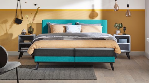 Boxspring Viggo vlak met Emma O2 matras, towel groen