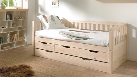 Kajuitbed Fritz met 3 laden en slaaplade, naturel