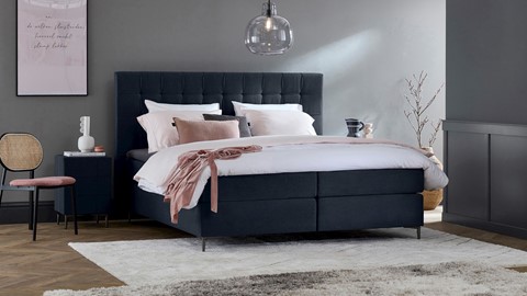 Boxspring Jade vlak met gestoffeerd matras, navy