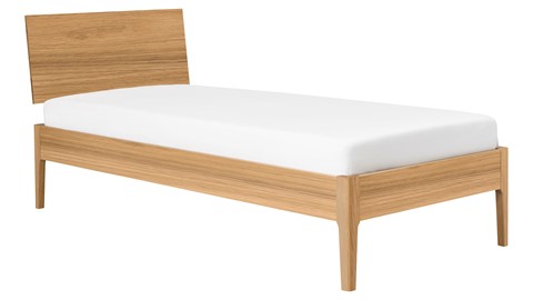 Bed Sky eiken met hoofdbord hout en poot hout, eiken honing