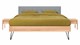 Bed Sky beuken met hoofdbord gecapitonneerd en poot driehoek metaal, beuk stof basalt