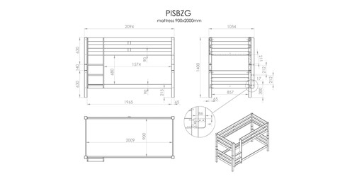 Stapelbed Pino 140 cm hoog, natuur