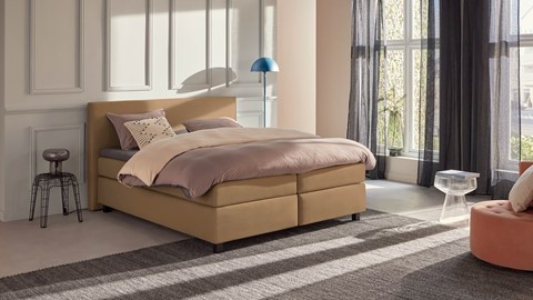 Boxspring Autentik Tunn vlak met gestoffeerd matras, caramel