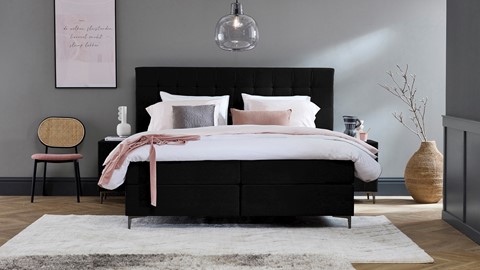 Boxspring Jade vlak met gestoffeerd matras, black