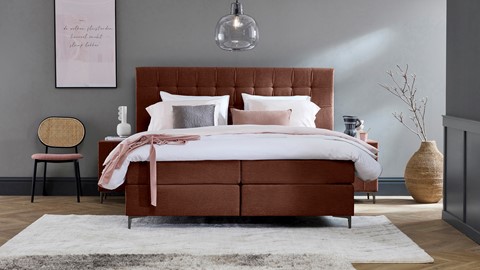 Boxspring Jade vlak met gestoffeerd matras, copper