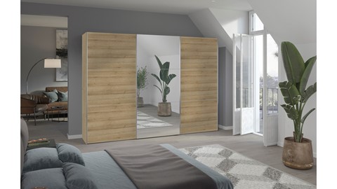 Schuifdeurkast Kixx met hout- en spiegeldeuren, eiken