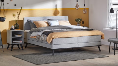 Boxspring Viggo vlak met gestoffeerd matras, oakland grijs