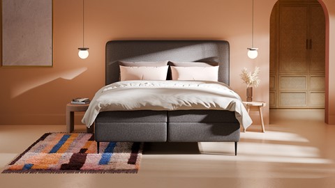 Boxspring Quartz linen touch vlak met gestoffeerd matras, dark grey