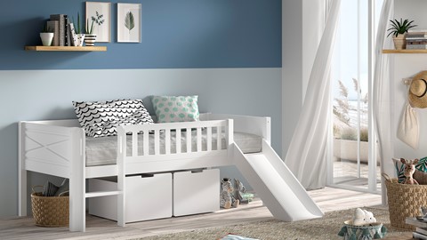 Halfhoogslaper Scott met trap, glijbaan en 2 opbergladen, white