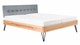 Bed Sky beuken met hoofdbord gecapitonneerd en poot driehoek metaal, beuk stof basalt