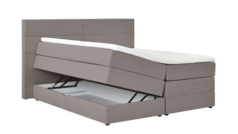 Opbergboxspring Pearl vlak met gestoffeerd matras, taupe