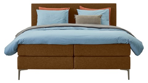 Boxspring Emerald vlak met gestoffeerd matras, cognac