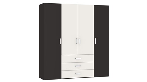 Draaideurkast Compact met laden en houten deuren, zwart/wit