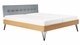 Bed Sky eiken met hoofdbord gecapitonneerd en poot driehoek metaal, honing stof basalt