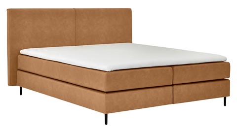 Boxspring Opal vlak met gestoffeerd matras, cognac