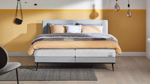 Boxspring Viggo vlak met Silver Pocket Deluxe Foam matras, towel grijs