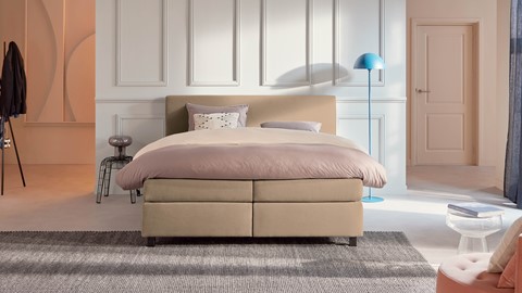 Boxspring Autentik Tunn vlak met gestoffeerd matras, caramel