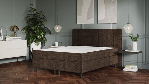 Boxspring Emma Deluxe Elegant vlak  met gestoffeerd matras en poot zwart, dark brown