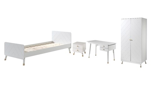 Kinderkamer Billy met nachtkast, bureau en 2 deurs draaideurkast, white