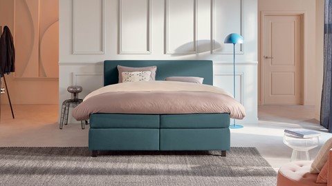 Boxspring Autentik Tunn vlak met gestoffeerd matras, teal