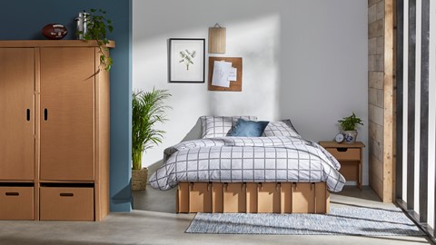 Paper Bed met laden, bruin