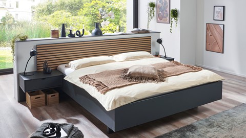 Bed Basalt, grafiet+bianco eiken