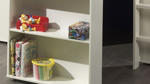Halfhoogslaper Pino met Bureau en boekenkast, wit