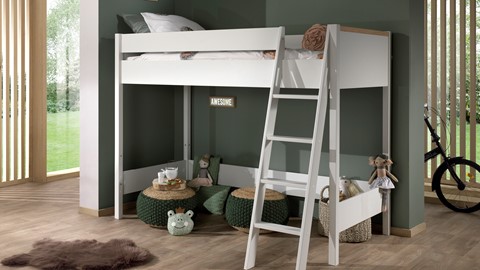 Hoogslaper Londen met nachtkast, bureau en kast, wit