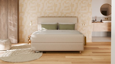 Boxspring Mica linen touch vlak met gestoffeerd matras, beige