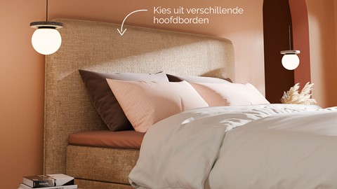 Boxspring Quartz velvet motif vlak met gestoffeerd matras, beige