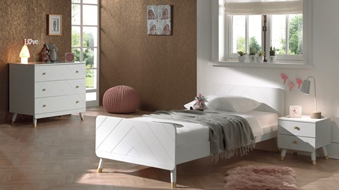 Bed Billy met nachtkast en commode 3 laden, white