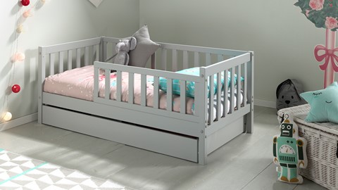 Babybed Toddler met bedlade, grijs