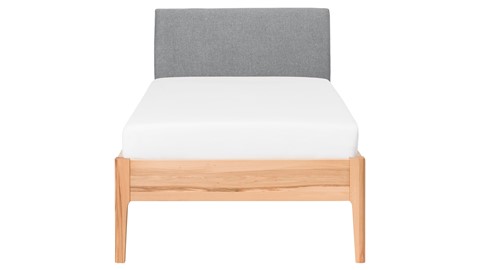 Bed Sky beuken met hoofdbord stof en poot hout, beuken stof basalt