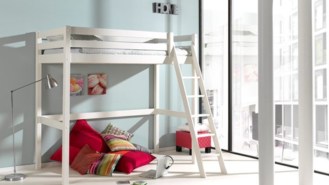 Hoogslaper Pino mezzanine met boekenkast, wit