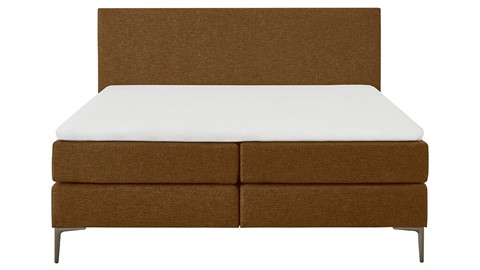 Boxspring Emerald vlak met gestoffeerd matras, cognac