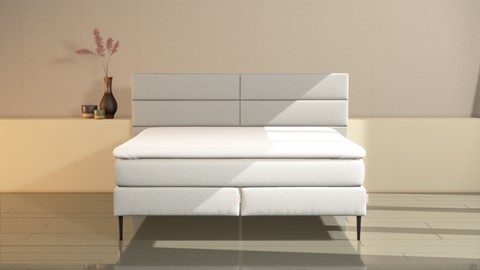 Boxspring Pearl vlak met gestoffeerd matras, light grey