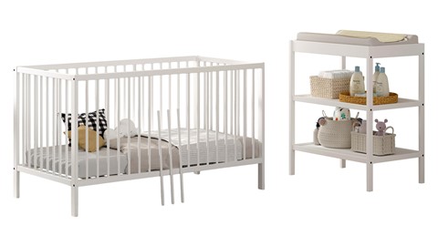 Babyledikant Dino met verzorgingstafel, wit