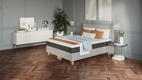 Boxspring Emma Deluxe Elegant vlak met Emma O2 matras, light grey