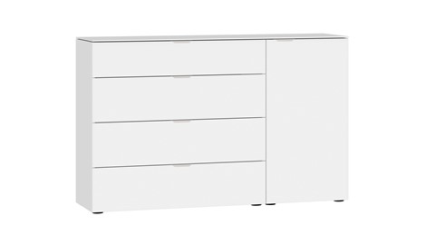 Commode Switchline 4 laden en 1 deur, premium wit/glas bianco