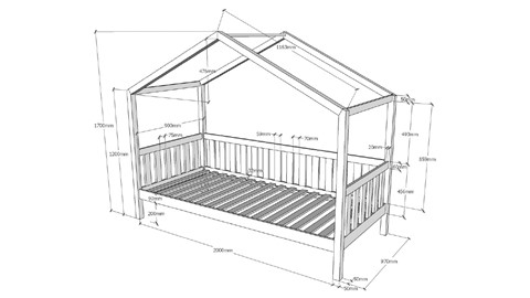 Huisbed Dallas met matras en textielset, naturel