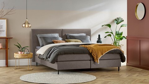 Boxspring Opal vlak met gestoffeerd matras, espresso python