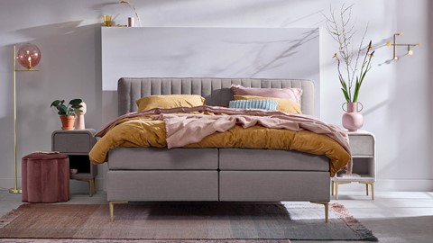 Boxspring Ruby vlak met gestoffeerd matras, taupe