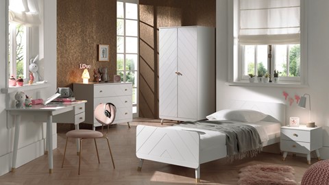 Bed Billy met nachtkast, bureau en commode 3 laden, white