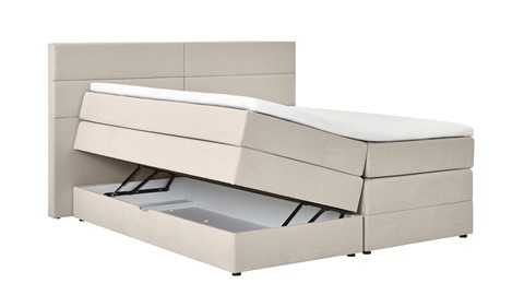 Opbergboxspring Pearl vlak met gestoffeerd matras, natural