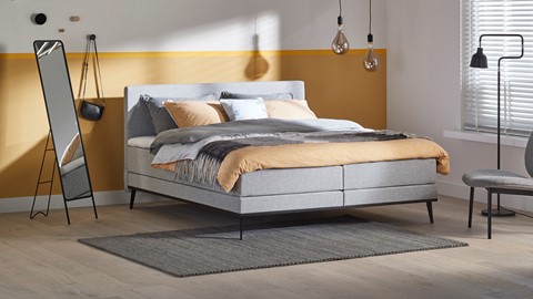 Boxspring Viggo vlak met gestoffeerd matras, towel grijs