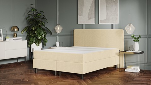 Boxspring Emma Deluxe Classic vlak met gestoffeerd matras en poot zwart, beige