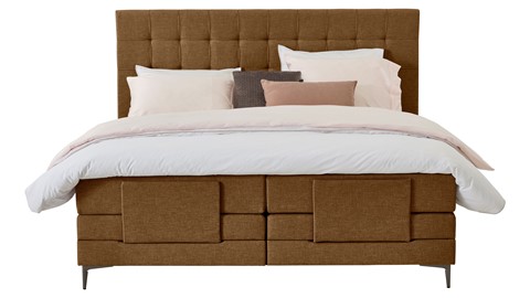 Boxspring Jade verstelbaar met gestoffeerd matras, cognac