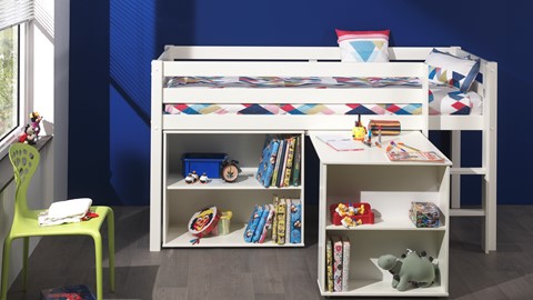 Halfhoogslaper Pino met Bureau en boekenkast, wit