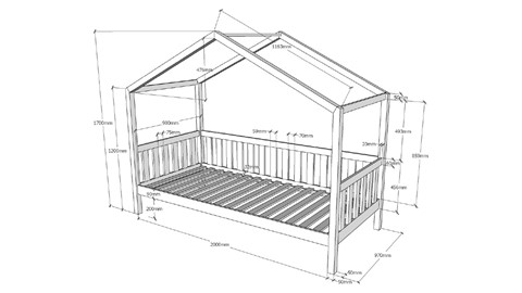 Huisbed Dallas met slaaplade en textielset, white